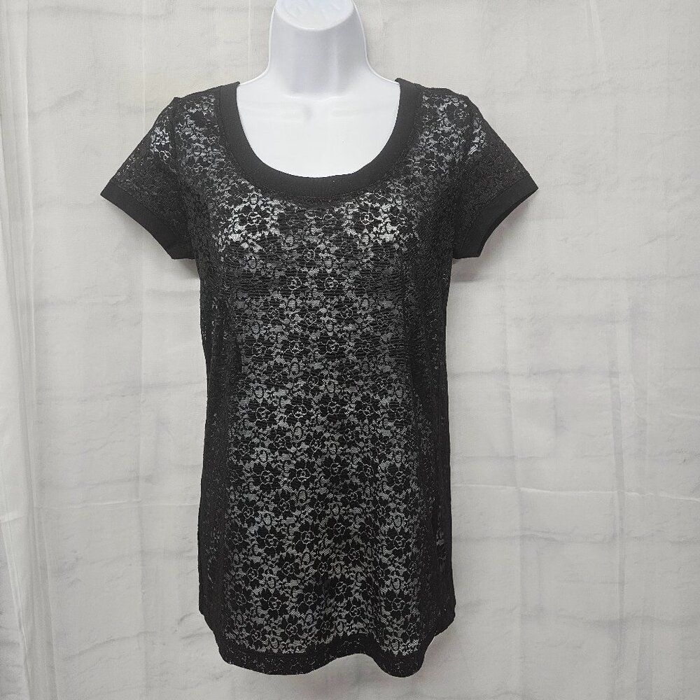 Decree Tee Blouse Black Lace Goth Whimsigoth Fairy Grunge Sheer L